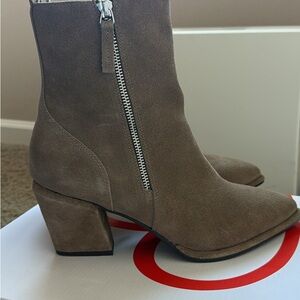 Blondo Taupe Suede Ankle Bootie with Side Zip